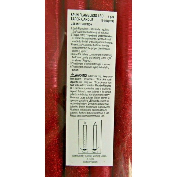 Spun Red Flameless LED Taper Candles 4 Pcs 10.5” Christmas Holiday Valentines - Picture 5 of 6